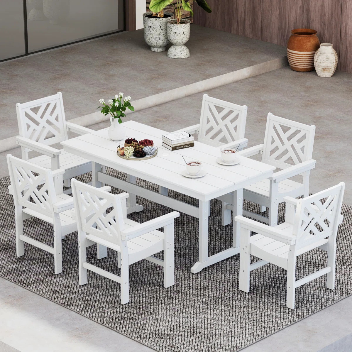 Outdoor Patio All Weather HDPE Dining Set Outdoor Patio All Weather Poly Dining Set Rectangular T... | Wayfair North America