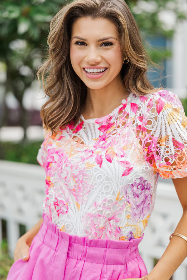 As It Goes Pink Floral Crochet Blouse | The Mint Julep Boutique