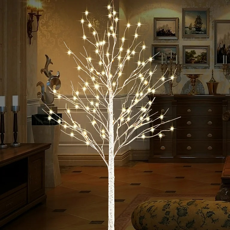 6 FT Birch Tree Light 440 pcs LEDs Warm White 8 Flashing Modes Remote Dimmable Lighted Trees for ... | Walmart (US)