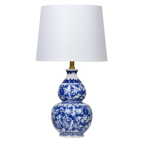 Blue &  White Chinoiserie Double Gourd Medium Lamp with Shade, 24" | At Home
