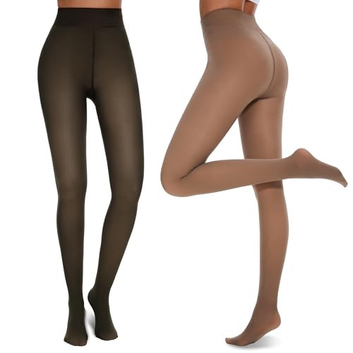 NexiEpoch 2 Pairs Fleece Lined Tights Women - Pantyhose Sheer Black Thick Dress Thermal Warm Fake Leggings for Winter | Amazon (US)