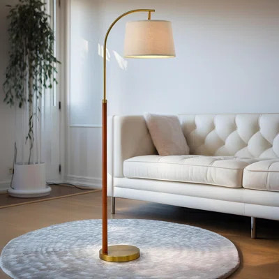 62.5" Tall Gold Floor Lamp With Foot Switch, Industrial Standing Lamp For Living Room, Bedroom, Office, Reading, Modern Design With Linen Shade And He | Wayfair North America