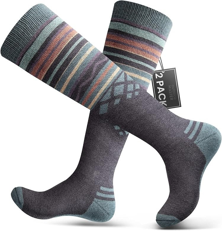 Ski Socks 2-Pack Merino Wool, Over The Calf (OTC) Non-Slip Cuff for Men & Women | Amazon (US)