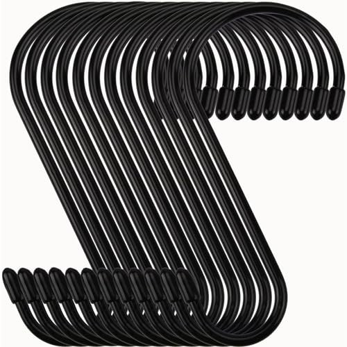Nisoger 12 Pack 6 Inch Heavy Duty S Hooks, Black Vinyl Coated Non Slip Rust Resistant S Hooks for Hanging Plants, Closet, Kitchen, Garden Tools | Amazon (US)