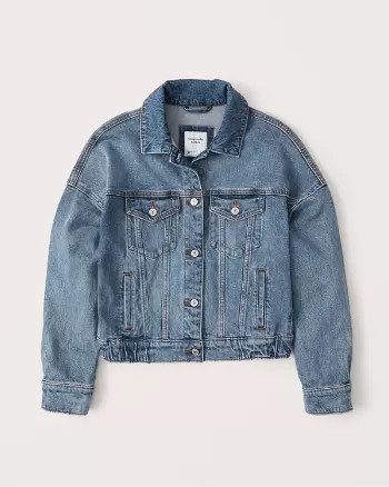 Abercrombie & Fitch Womens Cinched Hem Denim Jacket in Medium Wash - Size S | Abercrombie & Fitch US & UK