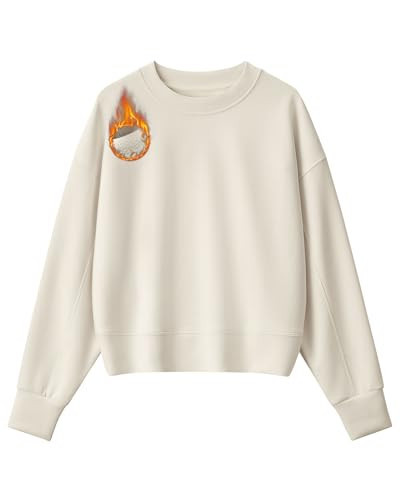 G4Free Women's Casual Sweatshirts Crew Neck Long Sleeve Fleece Pullover Loose Fit Drop Shoulder Tops Warm Winter Outfits (Warm Beige,XS) | Amazon (US)
