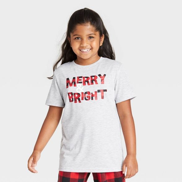 Kids' Holiday 'Merry and Bright' Matching Family Pajama T-Shirt - Wondershop™ Gray | Target