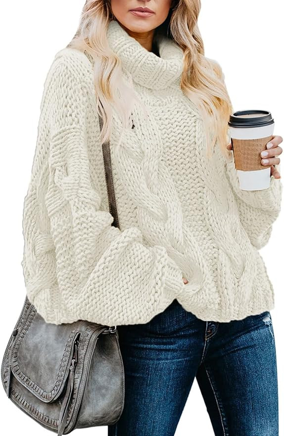 Dokotoo Womens 2025 Winter Fall Solid Turtleneck High Neck Balloon Long Sleeve Sweaters Pullover ... | Amazon (US)