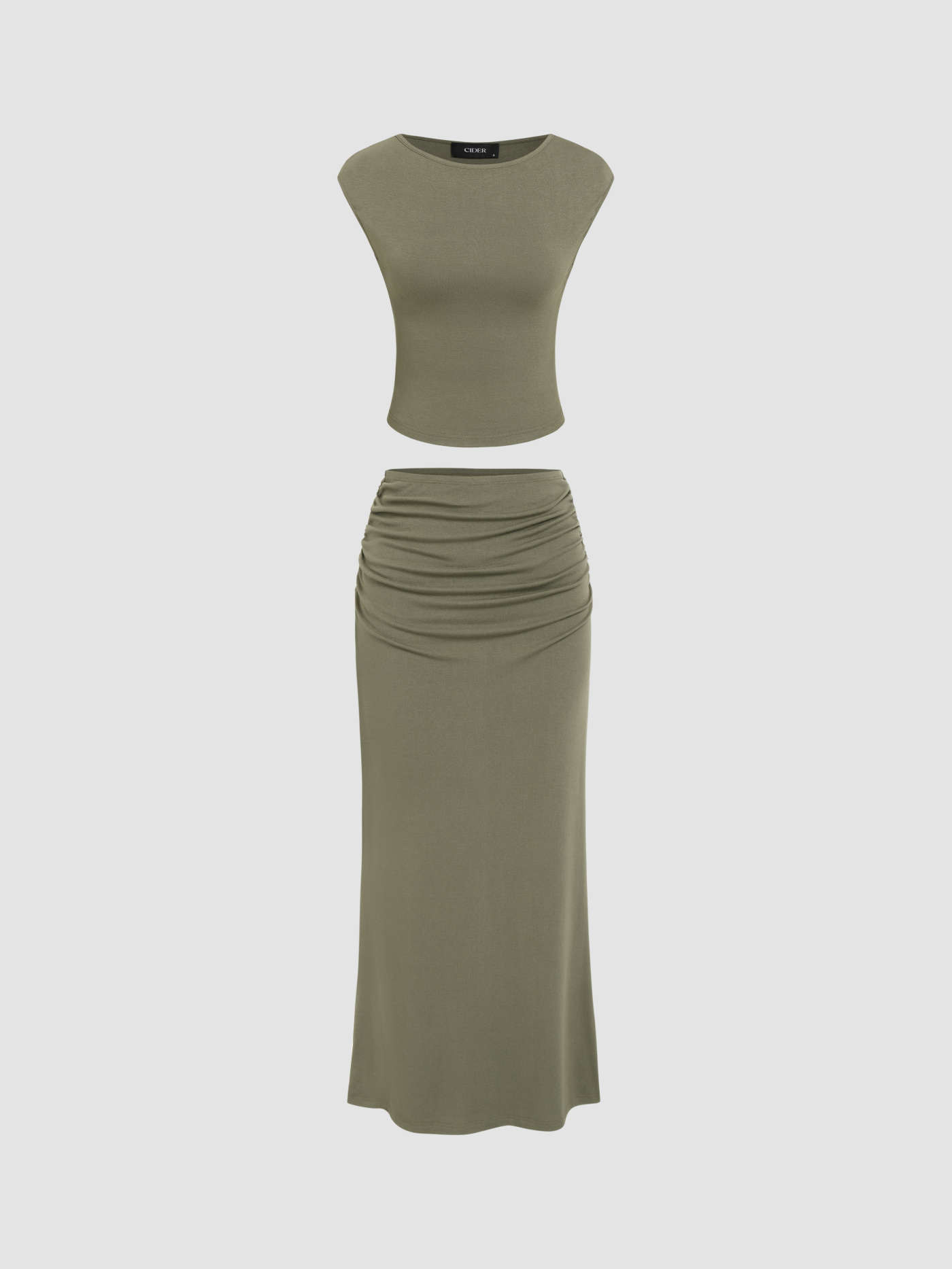 Solid Tank Top & Ruched Maxi Skirt | Cider