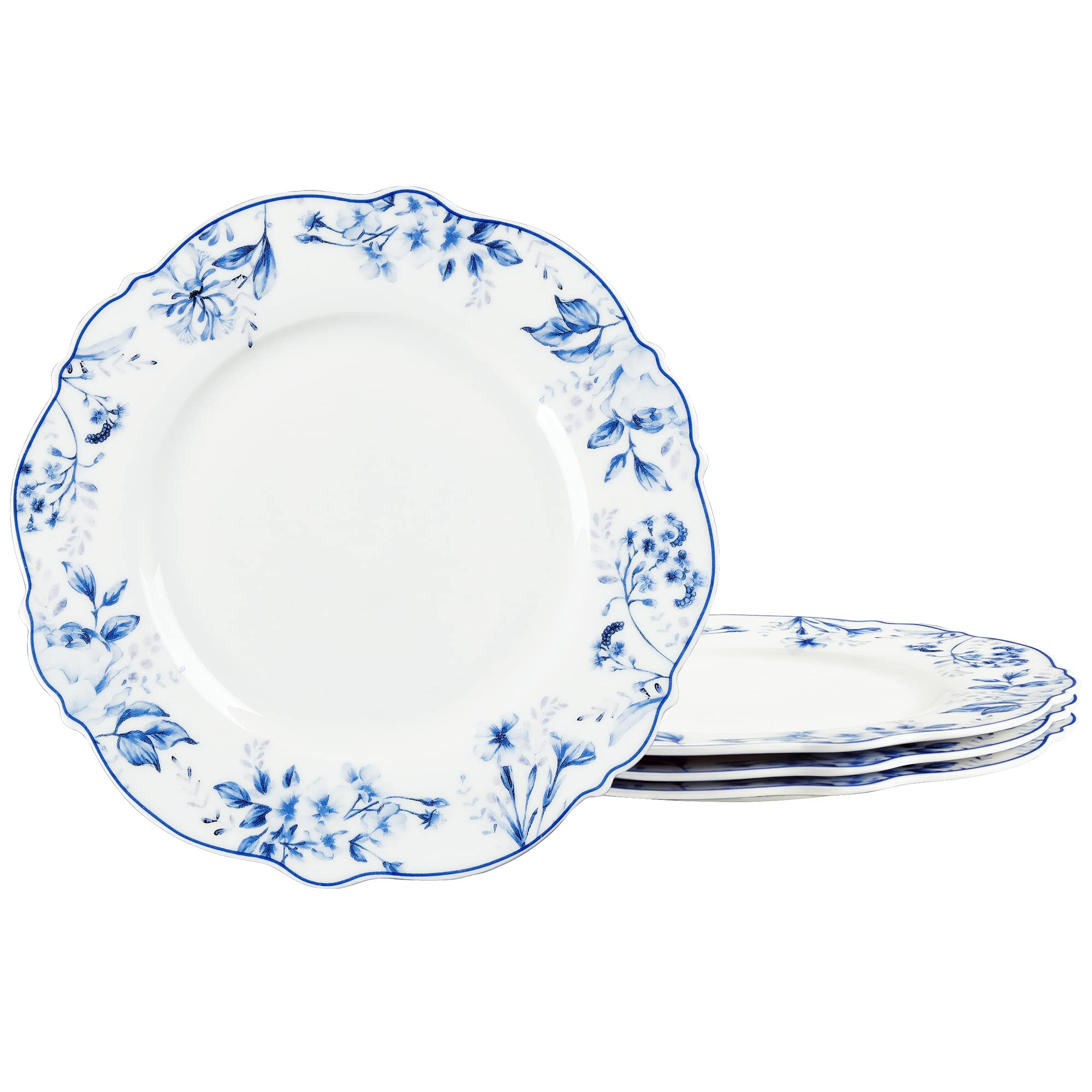 fanquare 8 Inch Blue Floral Porcelain Dessert Plates Set of 4, Scalloped Ceramic Salad Plates for... | Amazon (US)