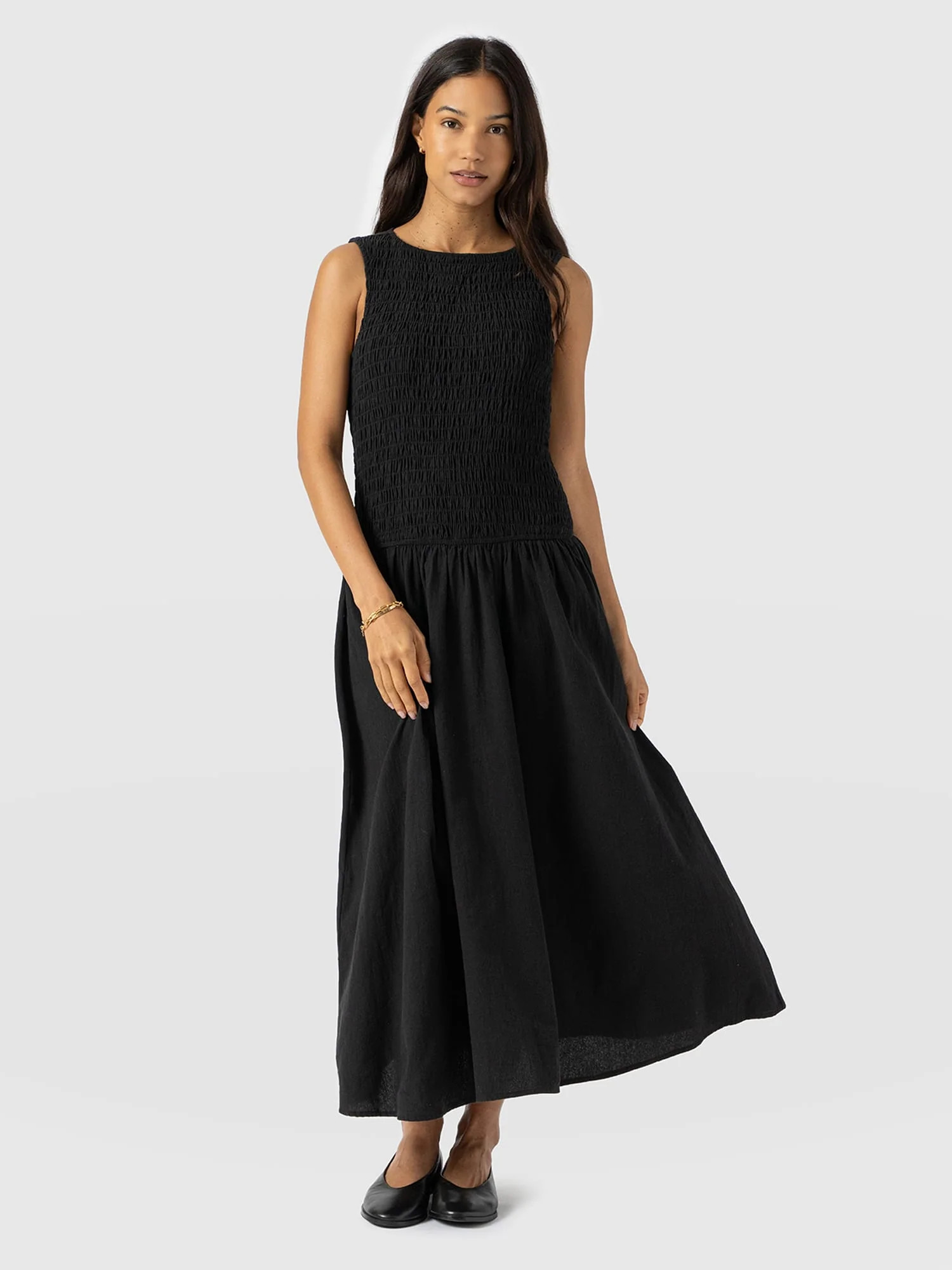 Sadie Shirring Dress - Black | Saint + Sofia UK