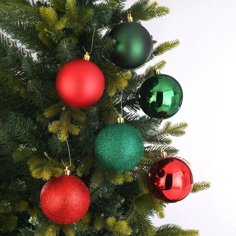 8-Count Red and Green Shatterproof Christmas Ornaments, 3.94 in, by Holiday Time | Walmart (US)