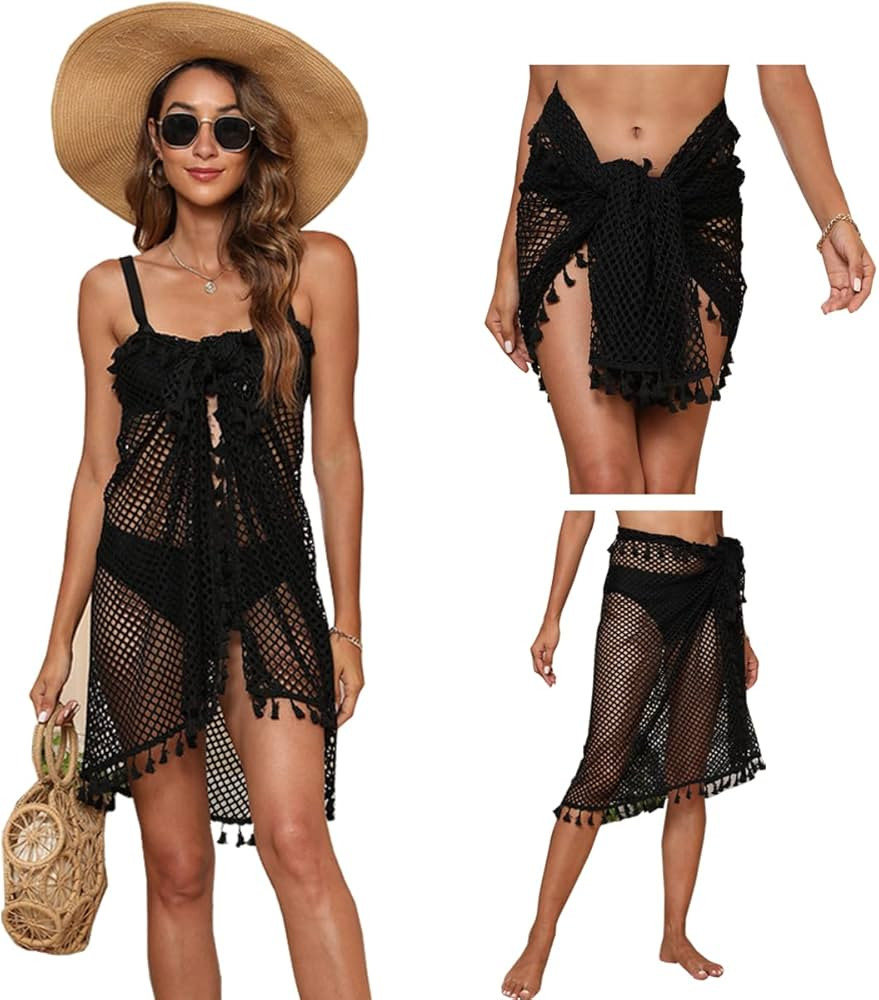 K-Elewon Crochet Sarong Swimsuit Coverup for Women Bathing Suit Cover ups Sexy Bikini Scarf Beach... | Amazon (CA)