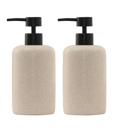 Haocoott Soap Dispensers 400ML 13OZ, 2 PCS Hand Dish Lotion Shampoo Soap Dispenser Jar, Resin Premium Thick Soap Pump Bottles for Kitchen Bathroom Countertop (Beige) | Amazon (US)