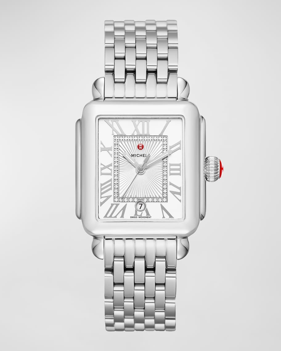 Deco Madison Diamond-Dial Watch, Silver | Neiman Marcus