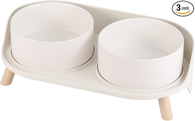 Elevated Ceramic Dog Bowl Set - Double Dog Feeding Bowls with Stand Splash Proof - Raised Dishes ... | Amazon (US)