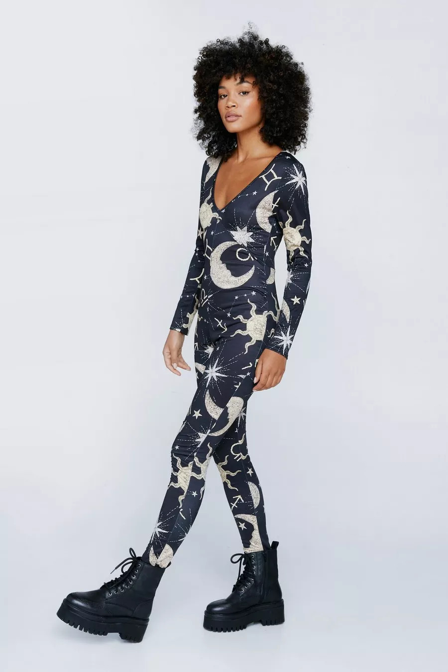 Celestial Print Plunge Jumpsuit | Nasty Gal (US)
