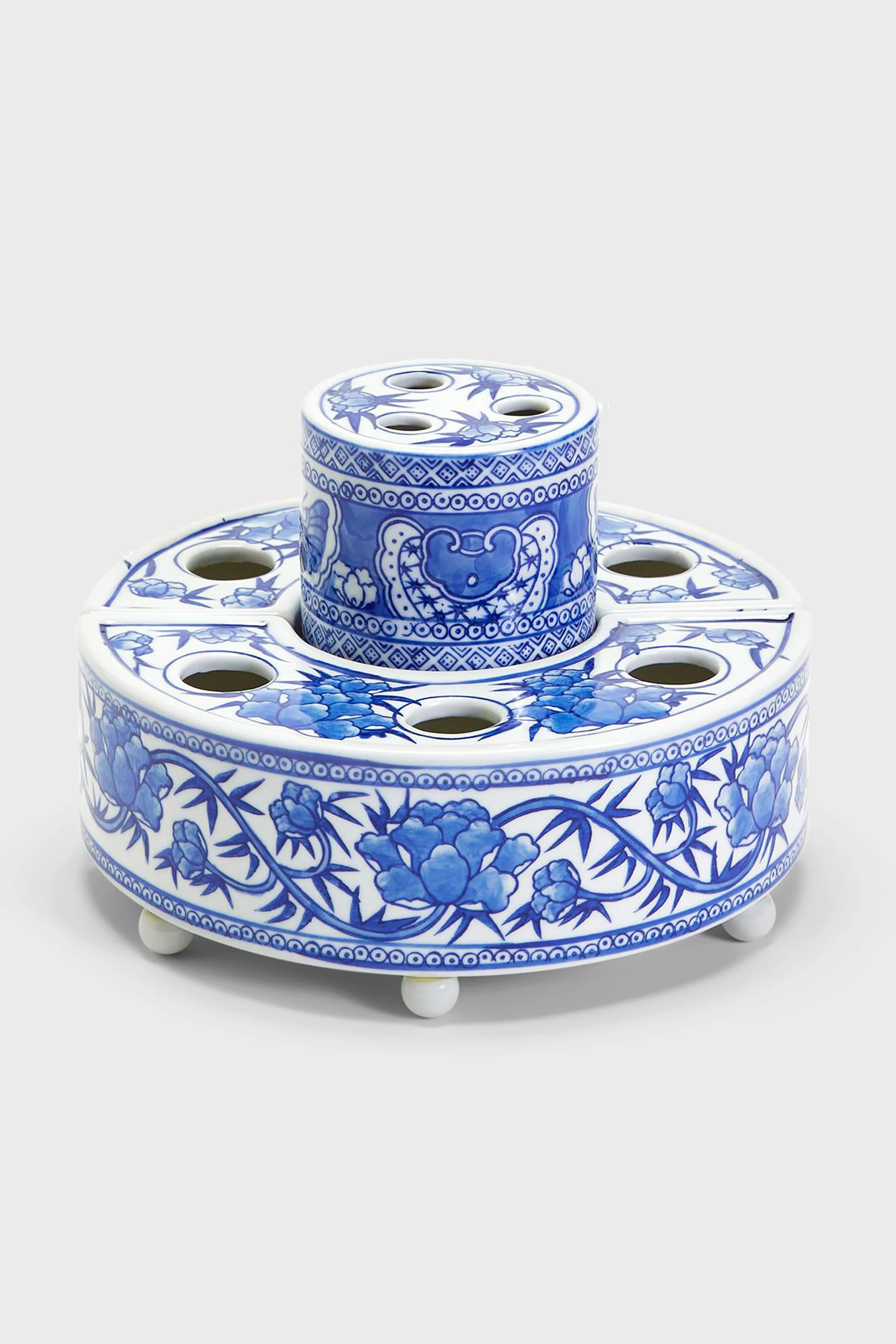 Blue and White 3 Piece Hand-Painted Floral Arranger | Tuckernuck (US)