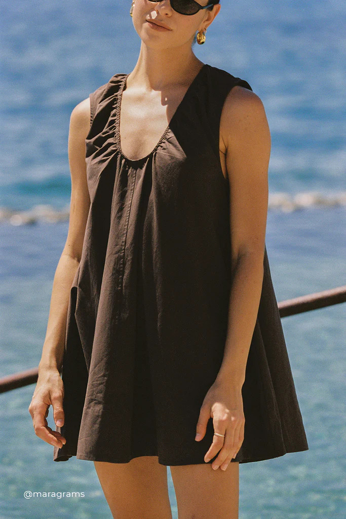 GABBY BITTER CHOC COTTON MINI DRESS | DISSH