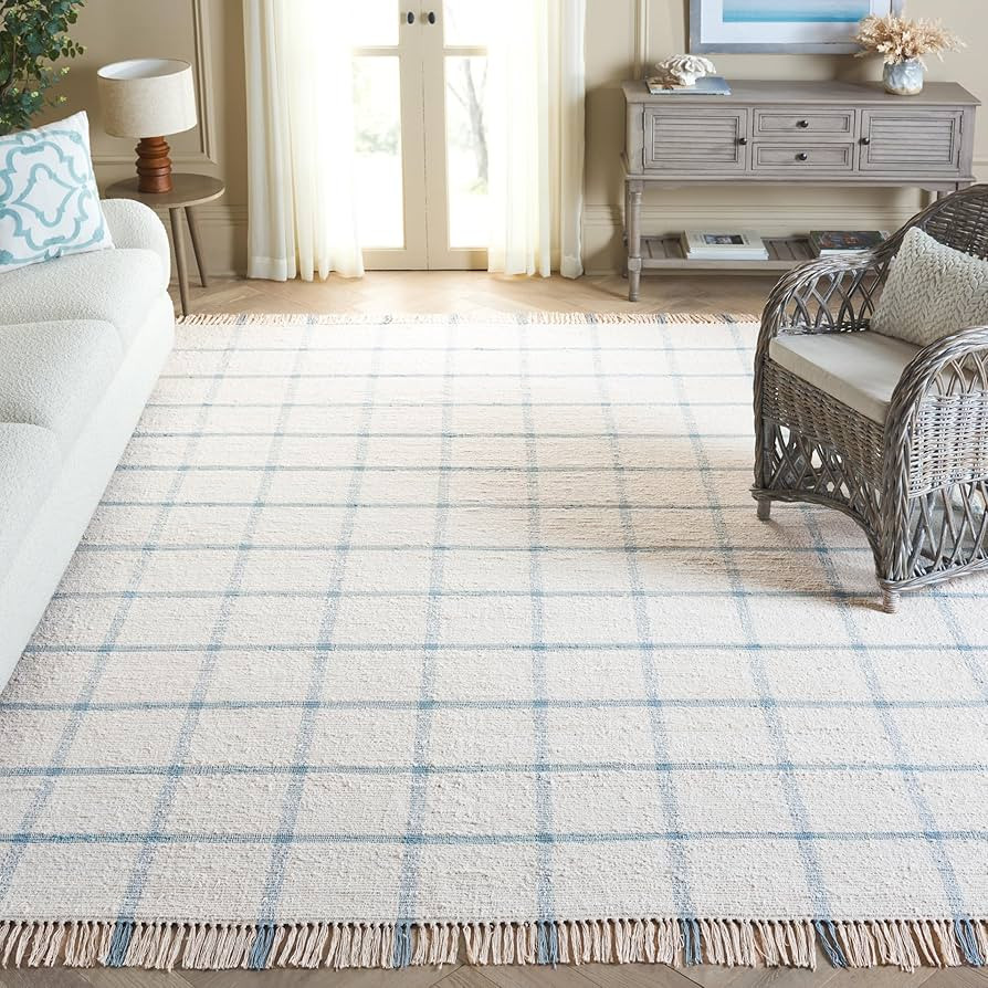 SAFAVIEH Area Rug 9x12 - Montauk Collection - Large - Scandinavian Design, Ivory & Blue, Cotton, ... | Amazon (US)