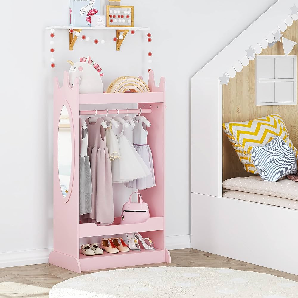 UTEX Kids Dress up Storage with Mirror,Costume Closet for Kids, Open Hanging Armoire Closet,Prete... | Amazon (US)