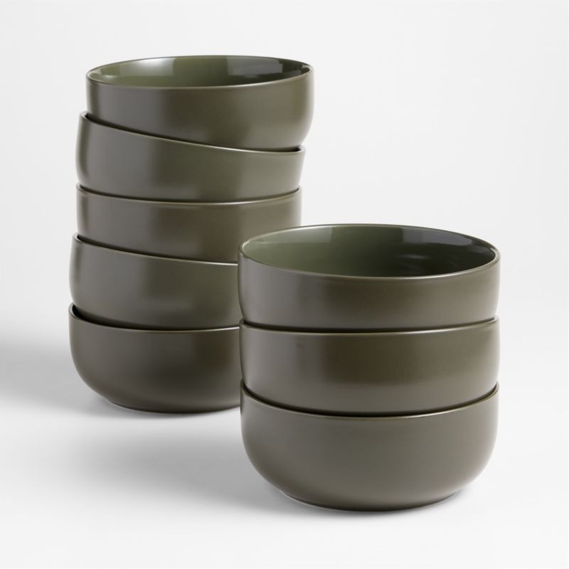 Hudson Burnt Green Stoneware Cereal Bowls, Set of 8 | Crate & Barrel | Crate & Barrel