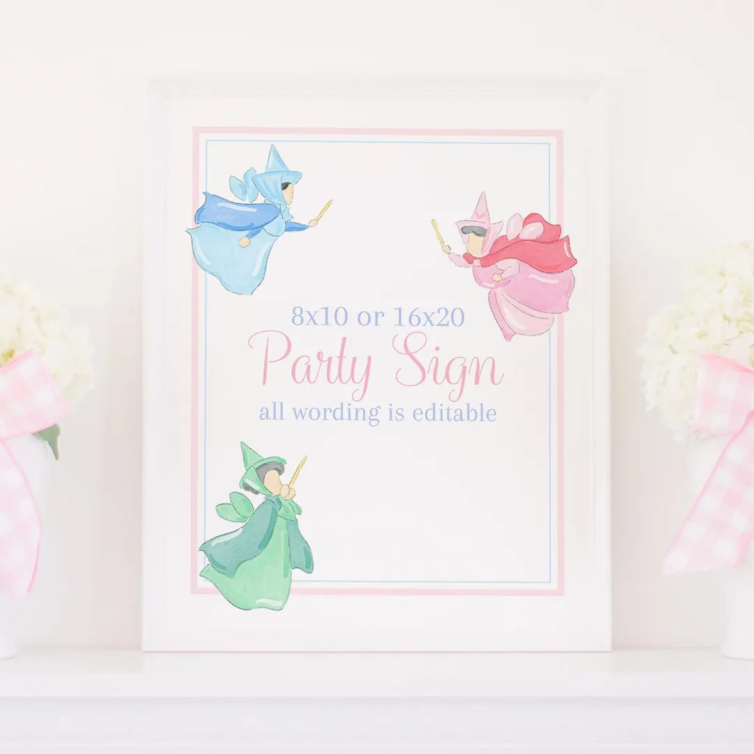 Three Fairies Party Sign for Sleeping Beauty Inspired Party; 8x10 or 16x20 Printable Digital Down... | Etsy (US)