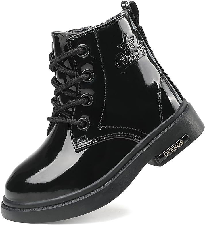 seticeo Boys Girls Side Zipper Ankle Boots Lace Up Waterproof Combat Boot Winter Low Heel Faux Fu... | Amazon (US)