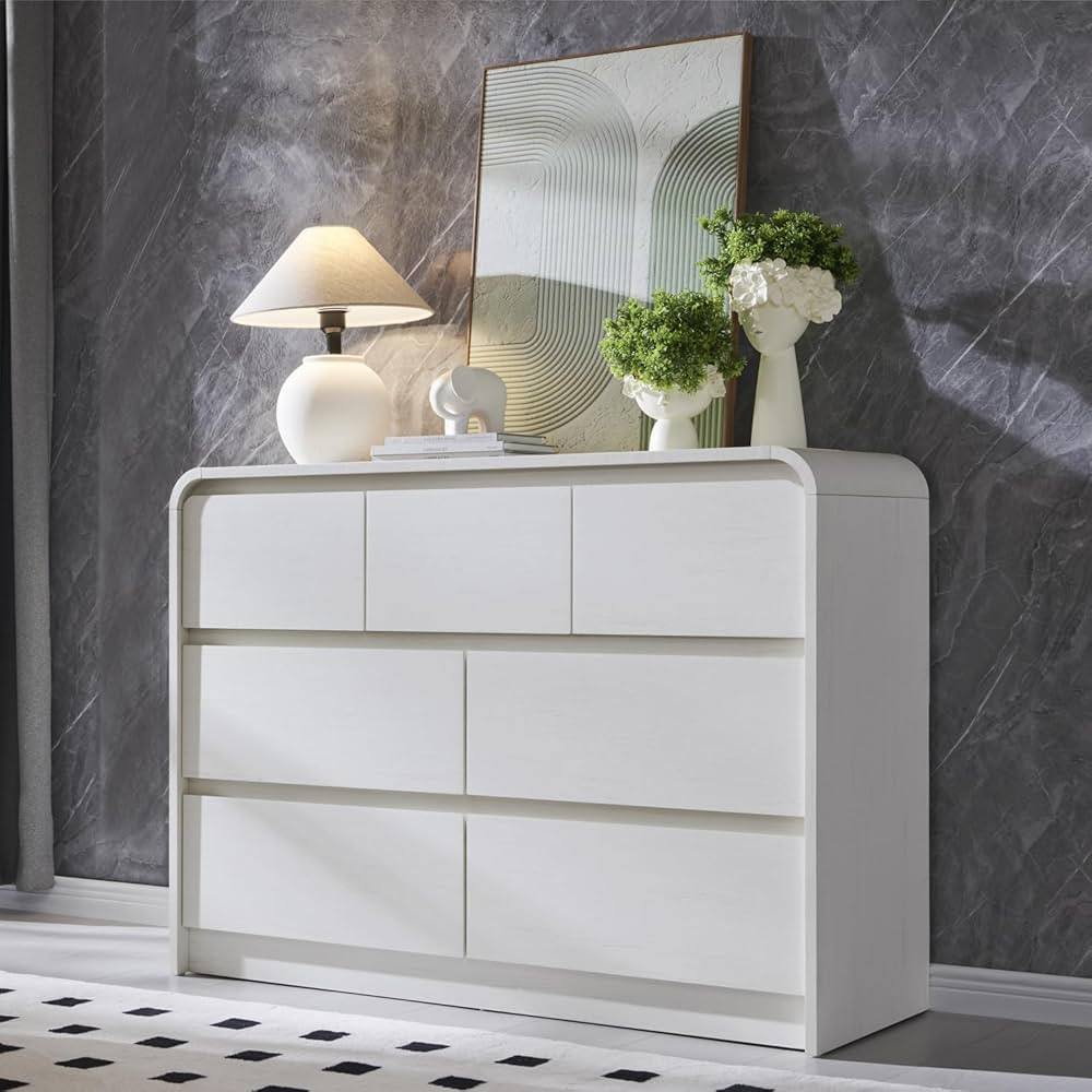 Modern 7 Drawers Dresser for Bedroom, 47" Wide Wood Dressers & Chests of Drawers w/Curved Profile... | Amazon (US)