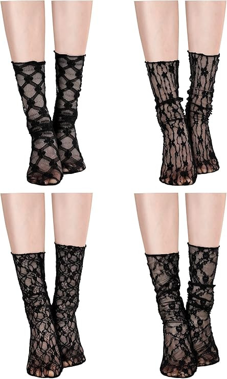 Geyoga 4 Pairs Womens Lace Ankle Socks Ruffle Frilly Dress Sock Mesh Lace Trim Lolita Sock Lacy R... | Amazon (US)