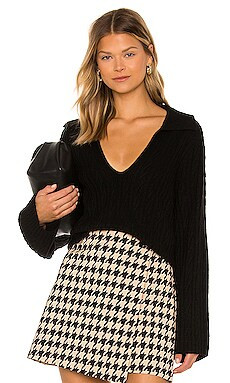 LESET Zoe Cable V Neck Pullover in Black from Revolve.com | Revolve Clothing (Global)