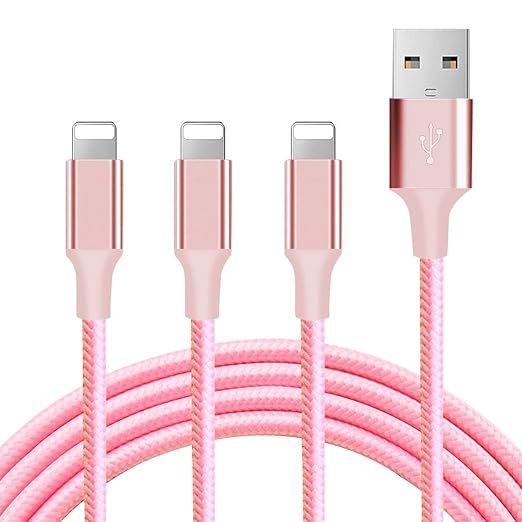 JIMROZ Fast Phone Charger Cable, Nylon Braided Cable 3 Pack 10ft Fast Charging Sync Cord, Pink | Amazon (US)