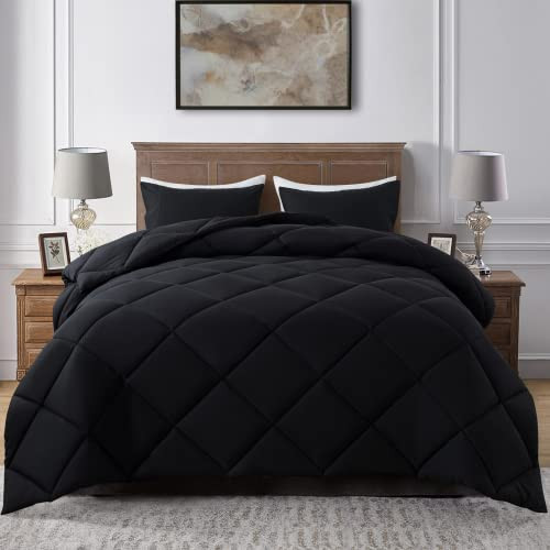 ELNIDO QUEEN® Black Full Size Comforter Set - 3 Pieces Quilted Down Alternative Comforter Set Lightweight All Season 82x86 inch | Amazon (US)