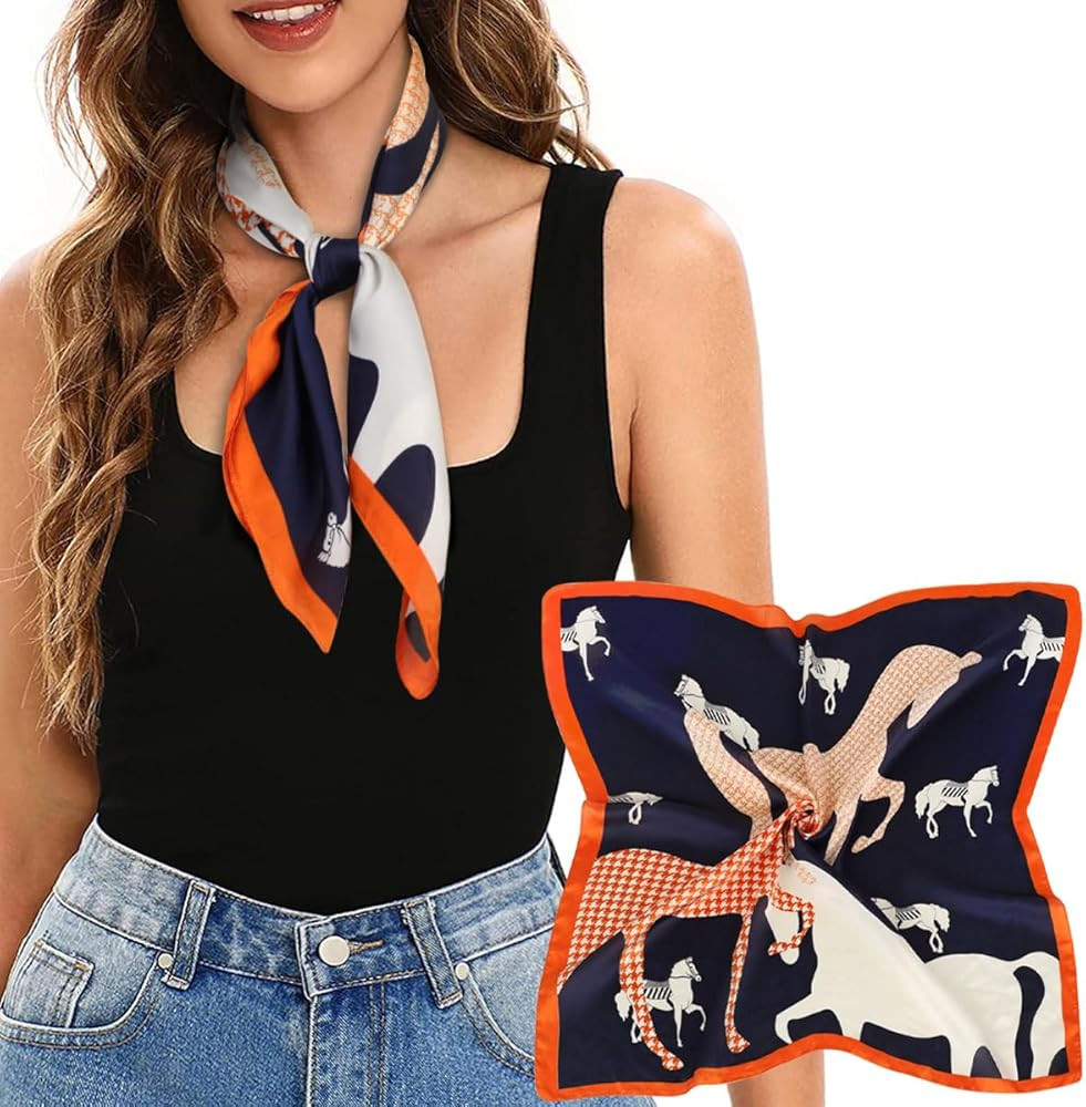 EXTREE Silk Feeling Scarf Medium Square Satin Head Scarf Sleeping Hair Wrapping for Women 27.5 ×... | Amazon (US)