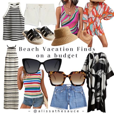 Beach Vacation Outfits on a budget 
Colorful romper, cat eye sunglasses, black & white pieces 

#LTKFindsUnder50 #LTKFindsUnder100 #LTKTravel