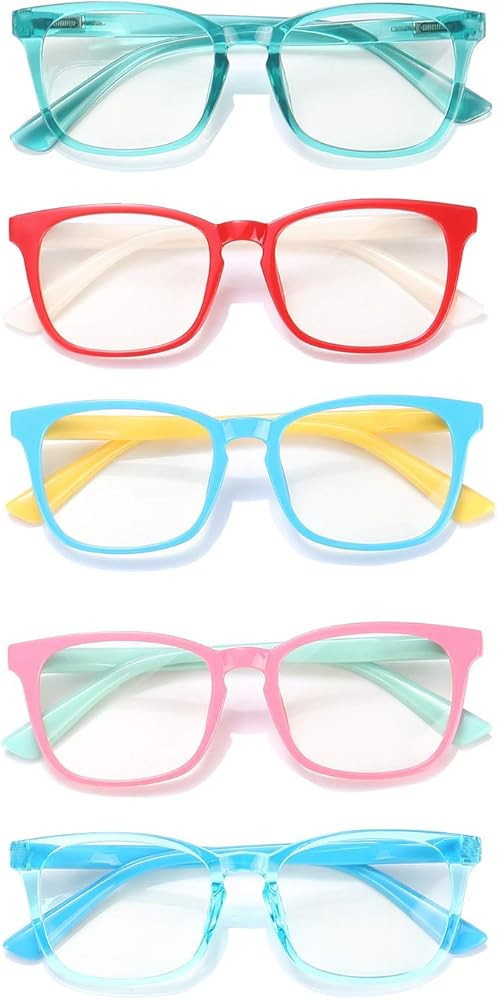 Blue Light Glasses Kids Teens Girls Boys, Age 3-16 Yrs, 5-Pack Anti Blue Ray Light TR90 Premium C... | Amazon (US)