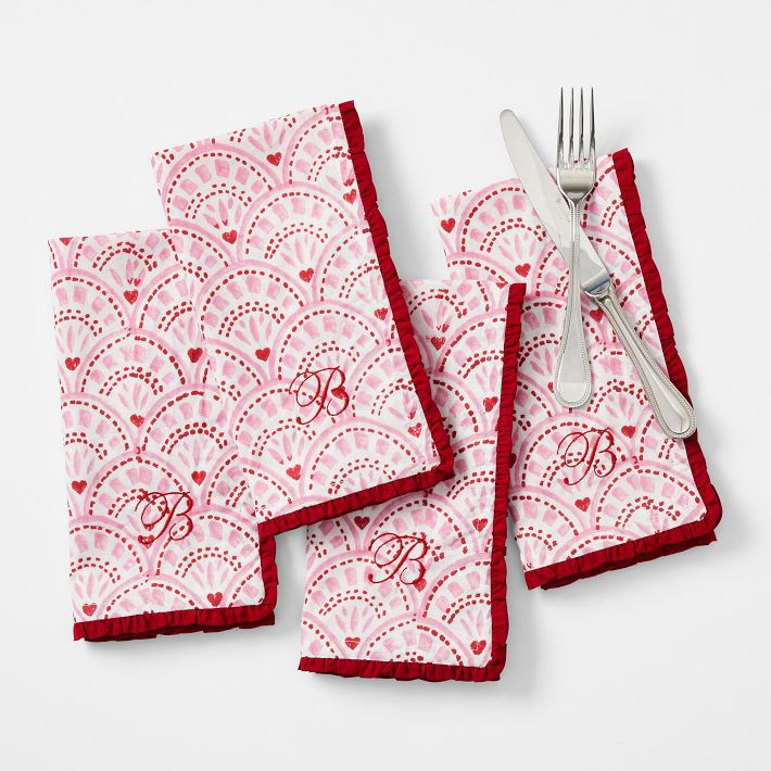 Block Print Ruffle Edge Dinner Napkins, Set of 4 | Mark and Graham