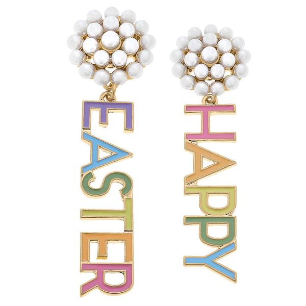 Happy Easter Pearl Cluster Enamel Earrings in Rainbow | CANVAS