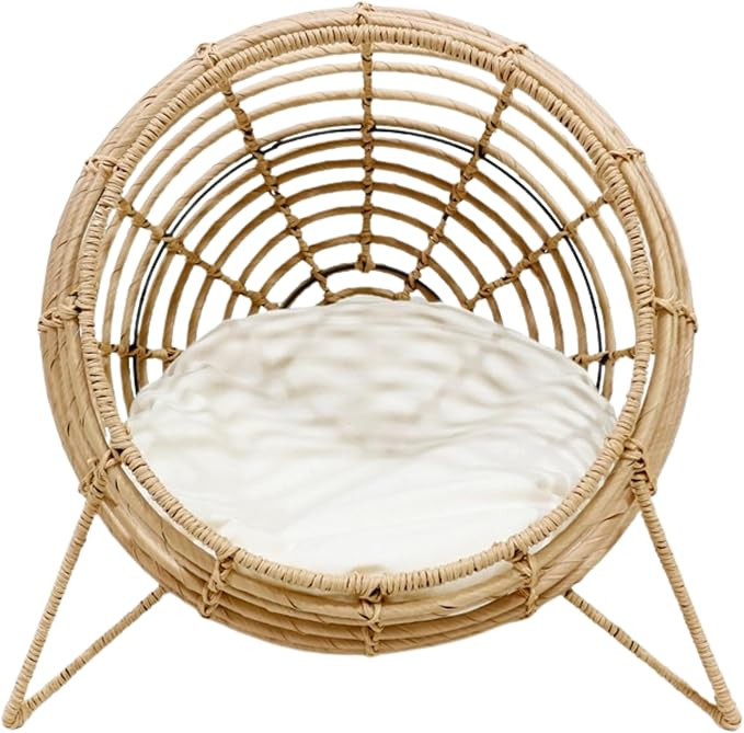 Handwoven Rattan Pet Lounge Chair with Plush Cushion - Luxury Indoor/Outdoor Nest for Cats and Sm... | Amazon (US)