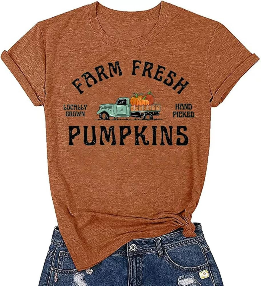 Fall T-Shirt for Women Family Halloween Thanksgiving Tops Cute Autumn Thankful Pumpkin Graphic Te... | Amazon (US)