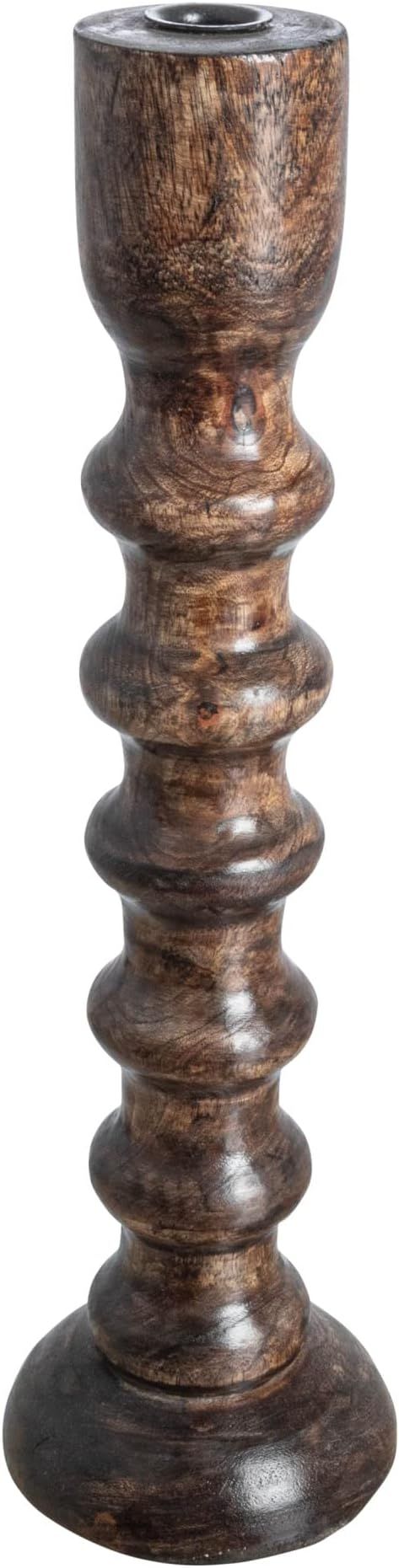 Creative Co-Op Hand Carved Wood, Brown Taper Candle Holder, Black | Amazon (US)