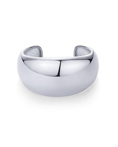PAVOI Stainless Steel Chunky Cuff Bracelets for Women - Stainless Steel Statement Bangle Bracelet - Waterproof Bold Dome Bangles | Small/Medium Size | Amazon (US)