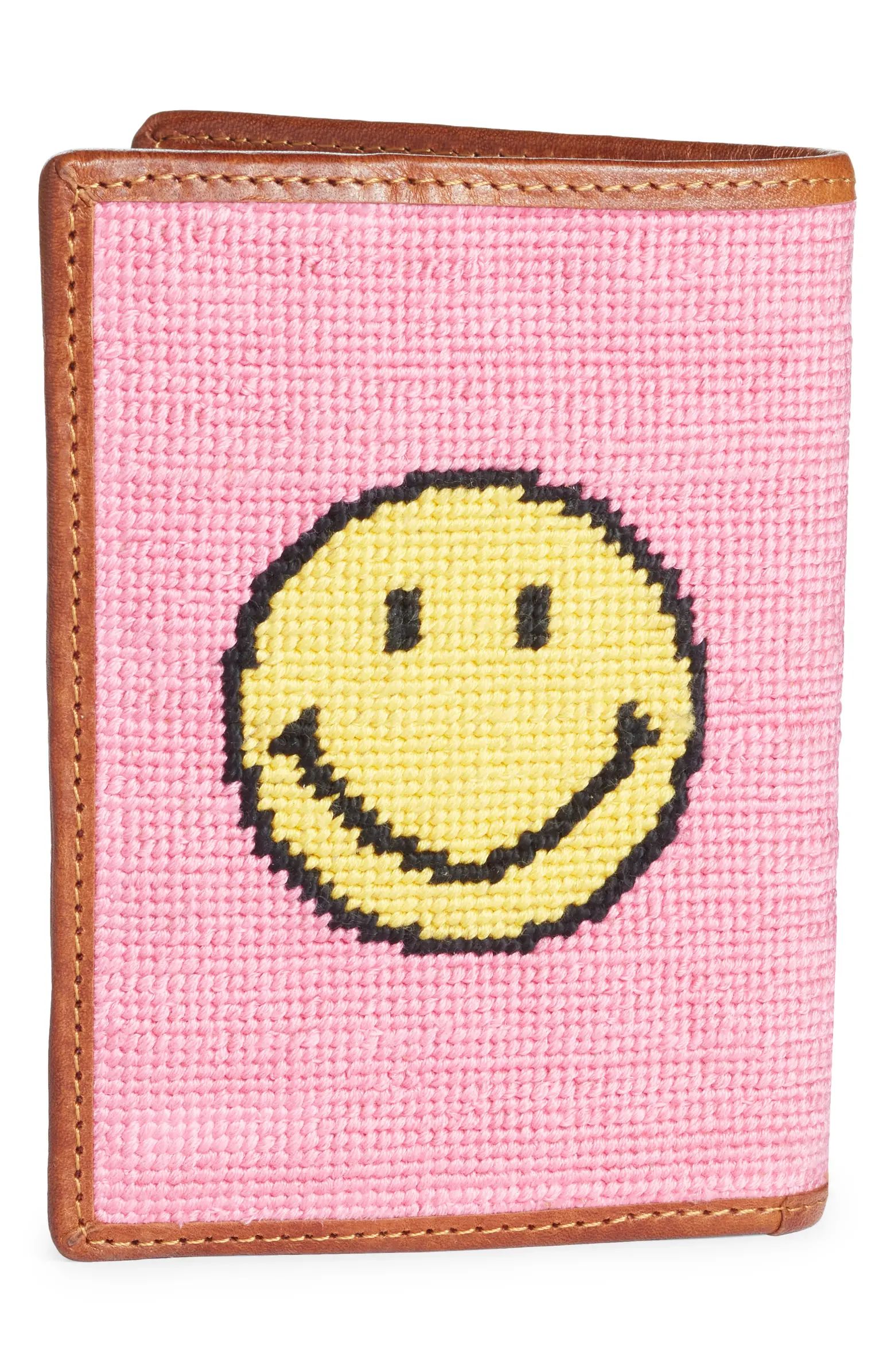 Smathers & Branson Smiley® x Smathers & Branson Smiley Face Needlepoint Leather Passport Case | ... | Nordstrom