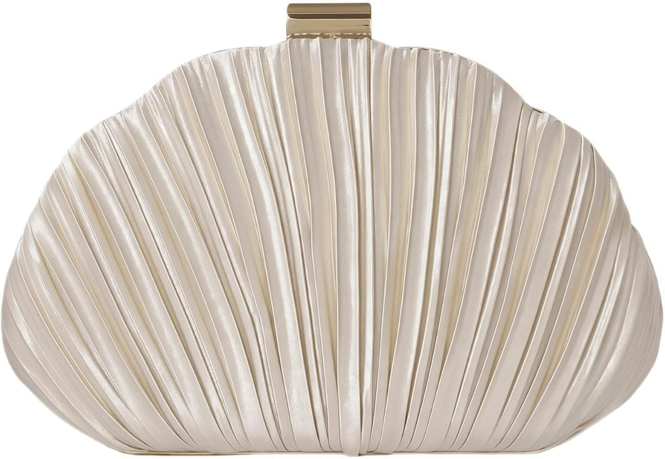 Saliheryin Shell Shaped Clutch Ruched Hard Shell Purse with Chain Strap Satin Evening Bag Wedding... | Amazon (US)