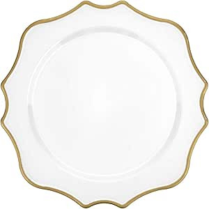 Koyal Wholesale 13.5" White and Gold French Scroll Charger Plates, Bulk Set of 4 Scalloped Acryli... | Amazon (US)