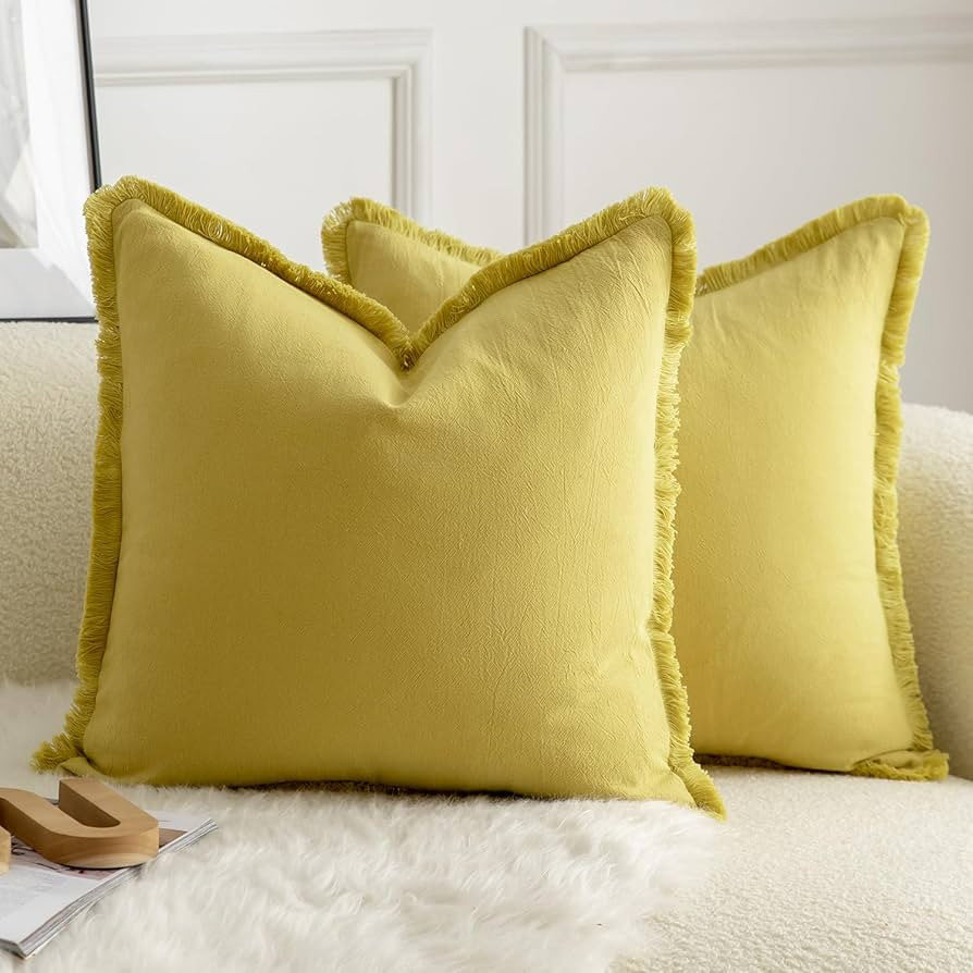 MANDIOO Set of 2 Neutral Cotton Fringe Throw Pillow Covers Decorative Boho Farmhouse Cushion Cove... | Amazon (US)