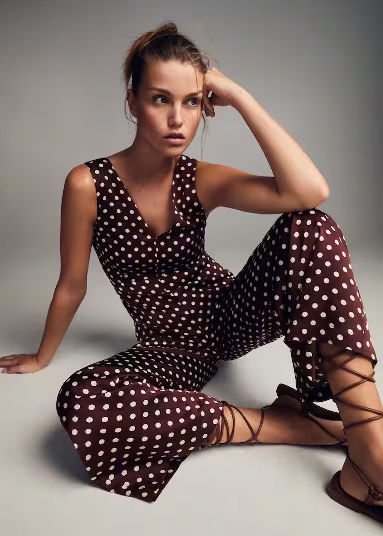 Polka-dot print jumpsuit -  Women | Mango USA | MANGO (US)