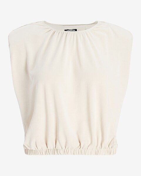 Silky Sueded Jersey Cropped Padded Shoulder Top | Express