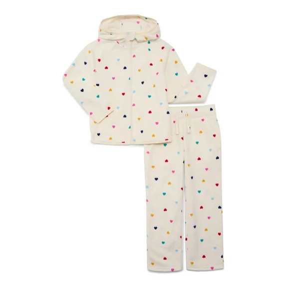 Wonder Nation Girls Fleece Hooded Jacket and Wide Leg Pants Set, 2-Piece, Sizes 4-18 | Walmart (US)