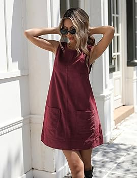 Hooever Women's Corduroy Overall Dress Round Neck A Line Skirtall Jumper Mini Dress Pinafore with... | Amazon (US)